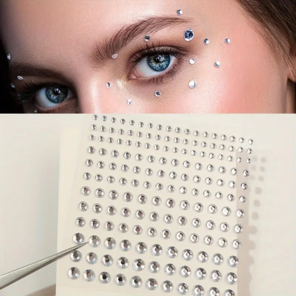 Body Jewelry And Piercing - 165pcs Self-Adhesive Rhinestone Stickers, White Round