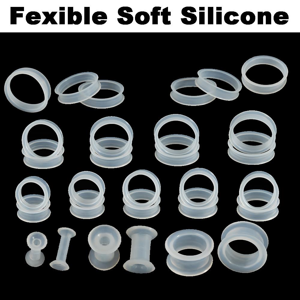 Body Jewelry Gauge Sizes - PAIR-Clear Ear Gauges Large Size Silicone