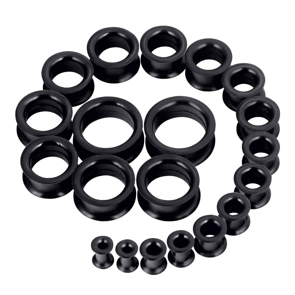 Body Jewelry Ear Gauges - Pair Supersize Flexible Black Color Silicone