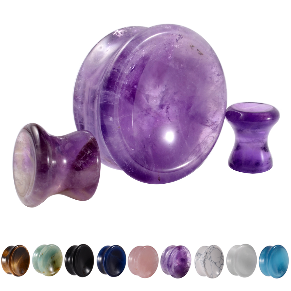 Body Jewelry Ear Gauges - Pair Stone Ear Gauges Double Flare
