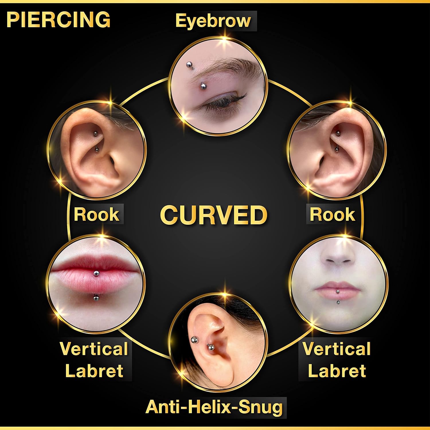 32pc/set Surgical Steel Curved - огляд і ціна Body Jewelry Vertical Labret