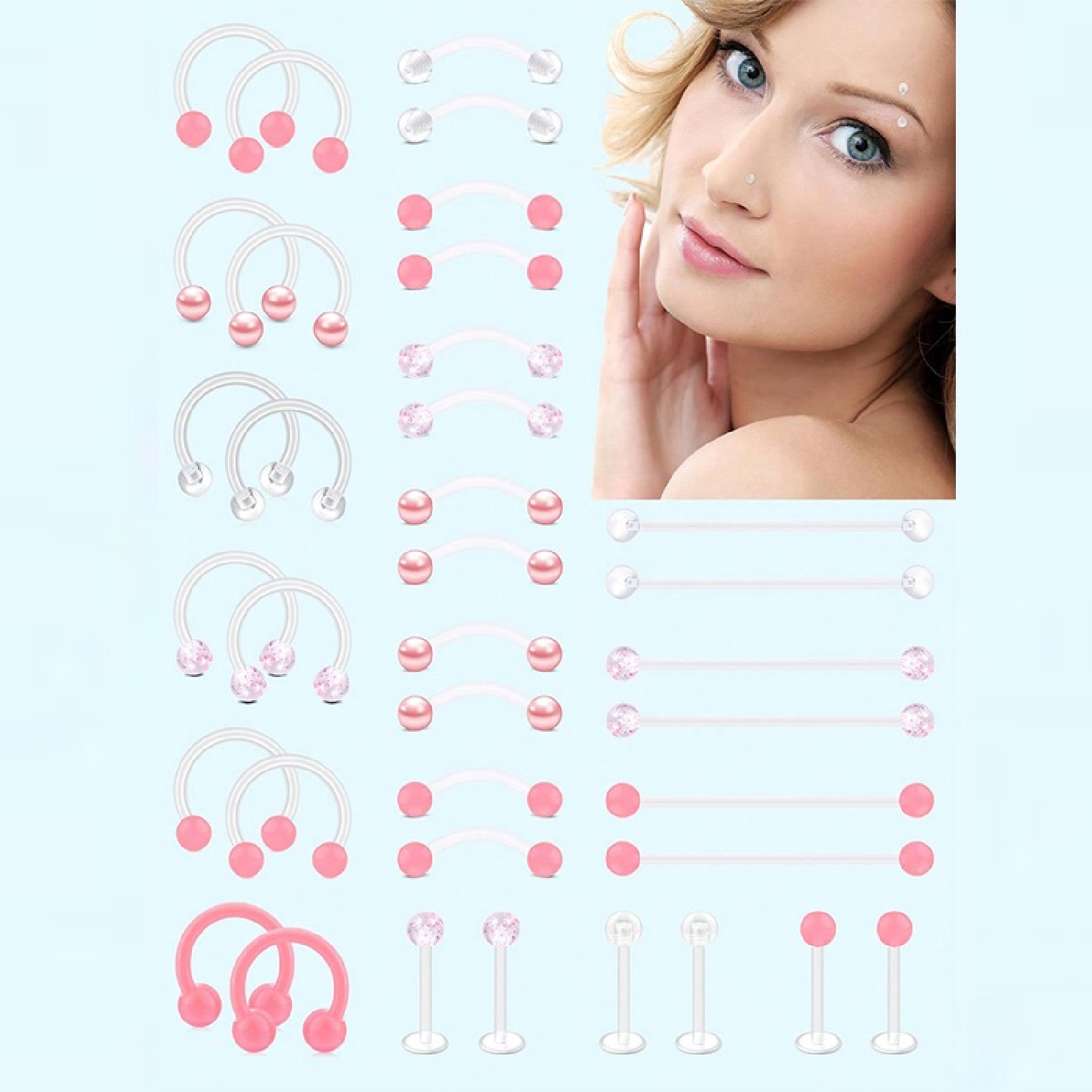 12pcs Clear Pink Industrial Pi - огляд і ціна Body Jewelry Vertical Labret