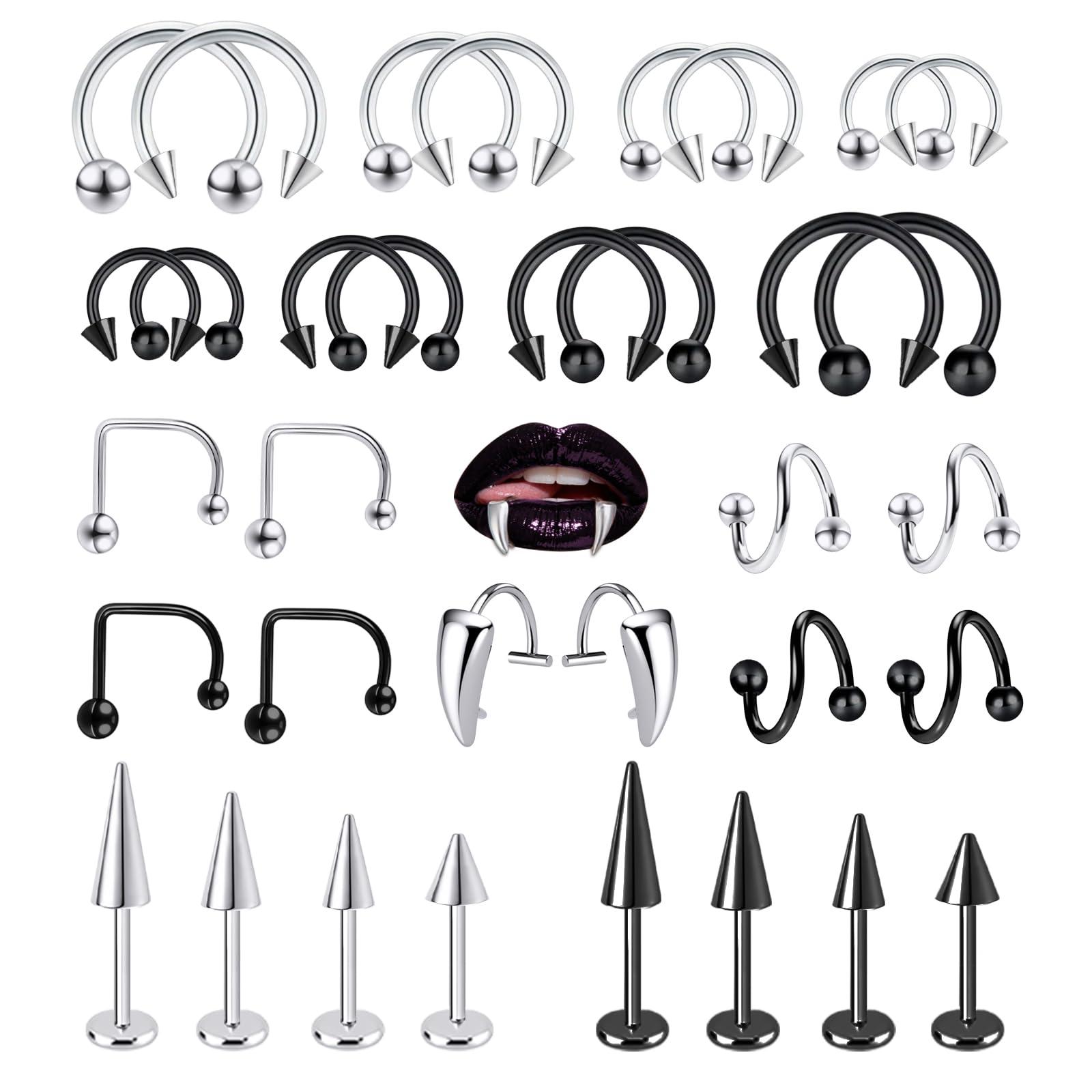 34pcs/Set 16G Snake Bite Pierc - огляд і ціна Body Jewelry Vertical Labret
