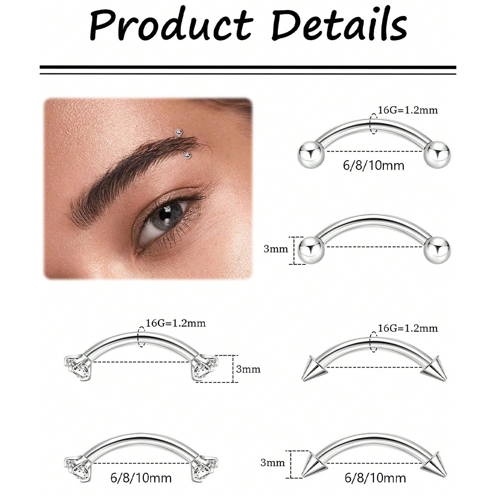 6pcs 16G Stainless Steel Small - огляд і ціна Body Jewelry Vertical Labret