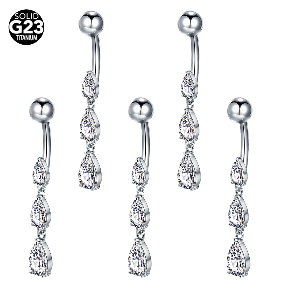 1/5PCS Titanium 14G Dangle CZ  - огляд і ціна Belly Bar Titanium