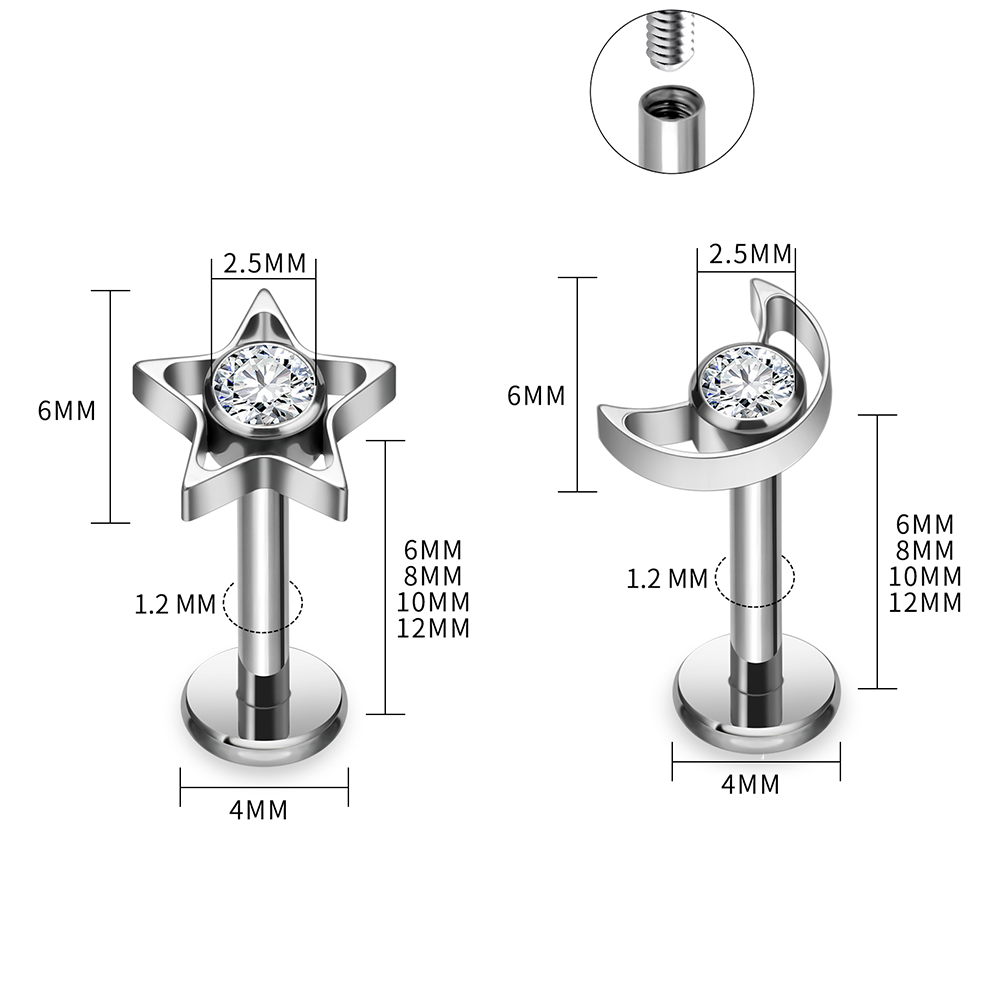 G23 Titanium Star Moon Labret  - огляд і ціна Body Jewelry Vertical Labret
