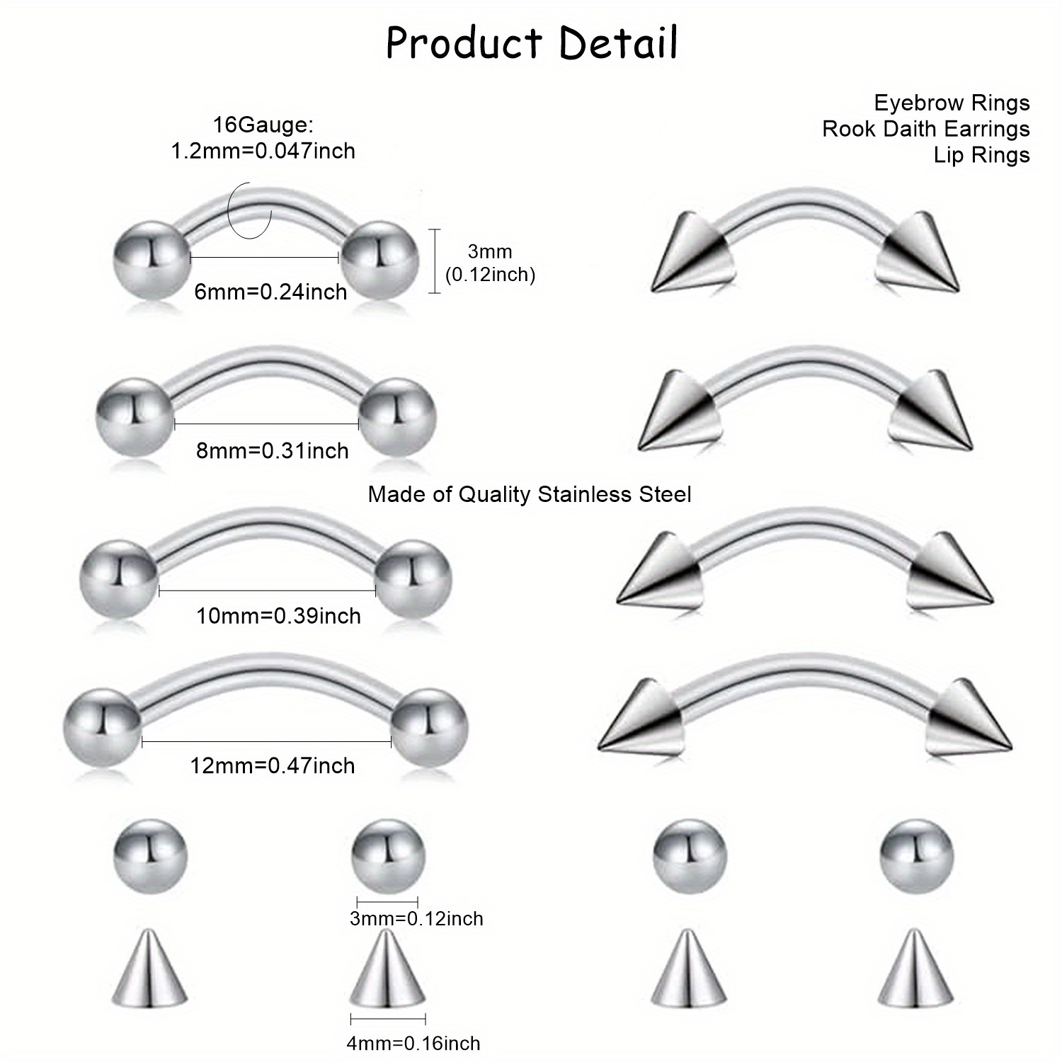 8pcs Rook Piercing Jewelry Roo - огляд і ціна Body Jewelry Vertical Labret