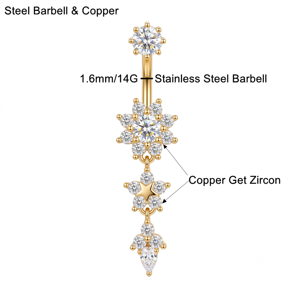 Dainty CZ Butterfly Flower Bel - огляд і ціна Belly Bar Titanium
